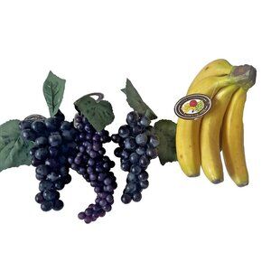 Artificial Grapes & Real Bananas Bundle Decor Or Display Perfect For Kitchen Or